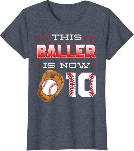Vista 61 de This Baller Is Now 10 - Camiseta de béisbol para fiesta temática de cumpleaños número 10, Negro