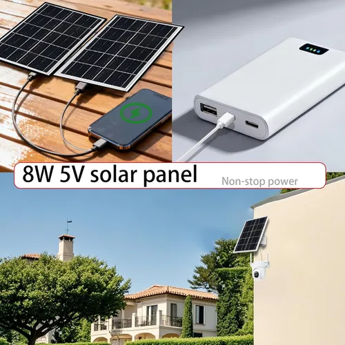 Vista 4 de Panel solar para cámara de seguridad IP65 impermeable USB cargador de panel solar puerto tipo C, puerto micro USB y puerto de CC, saneles solares