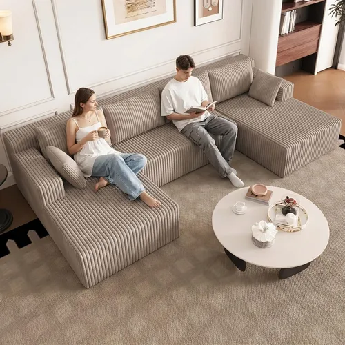 Vista 19 de Lakifun Sofá en Forma de L de 107" con Otomana, Seccional Modular Moderno Sofá Cómodo en Forma de U Nube, Asiento Profundo, Chaise Longue Cama