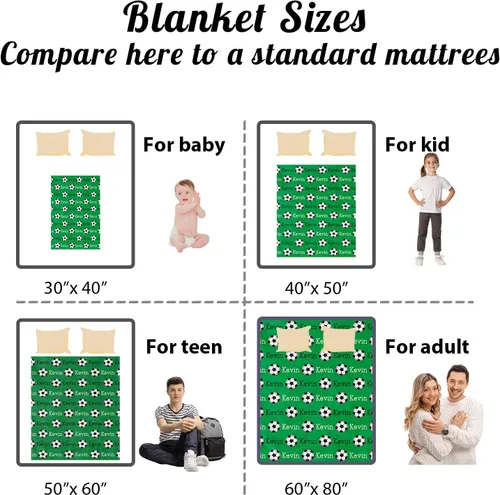Vista 5 de Manta de fútbol personalizada con nombre, mantas personalizadas suaves para deportes de fútbol, mantas de cama verde, regalo personalizado