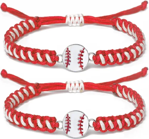 Vista 9 de Pulsera de béisbol 2 piezas para hombres, mujeres y niños Elegante pulsera deportiva trenzada Regalo de espíritu de equipo para niños y niñas