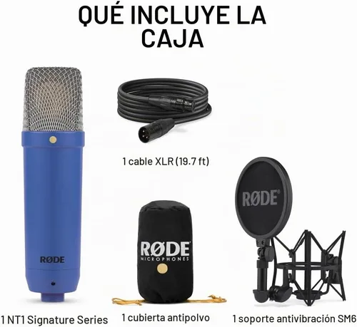 Vista 7 de RØDE NT1 Signature Series Micrófono condensador de gran diafragma con soporte de choque, filtro pop y cable XLR para producción de música, grabación