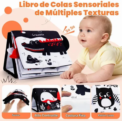 Vista 5 de Espejo de tiempo de barriga con libro para recién nacido, negro y blanco