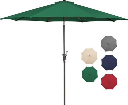 Vista 8 de Sombrilla de patio de 9 pies para exteriores, sombrilla de mercado con botón de inclinación y manivela para elevar, 8 varillas (beige)