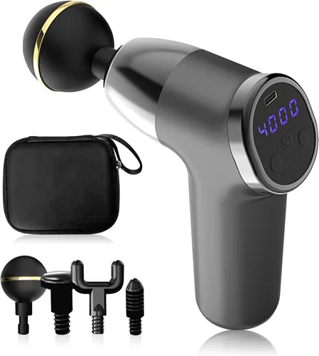 Vista 12 de Ergocar Potente pistola de masaje muscular tejido profundo, 6 velocidades masajeador de cuerpo eléctrico de mano con 4 cabezas súper silencioso Negro