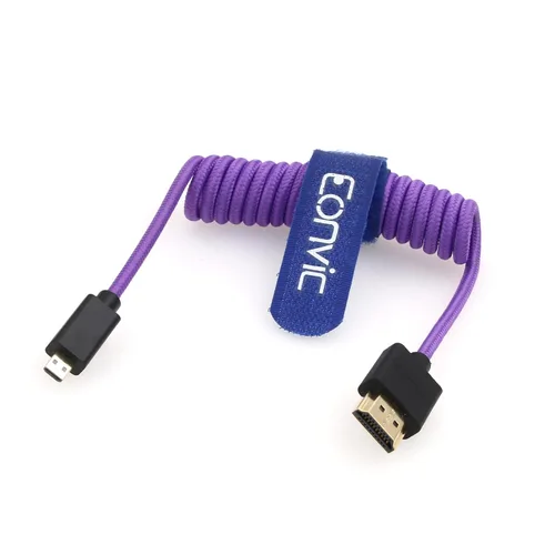 Vista 2 de 2.1 8K HDMI a Micro HDMI Cable de alta velocidad delgado macho a macho Extensor púrpura en espiral Cable para Sony Alpha III Atomos Ninja V Cable