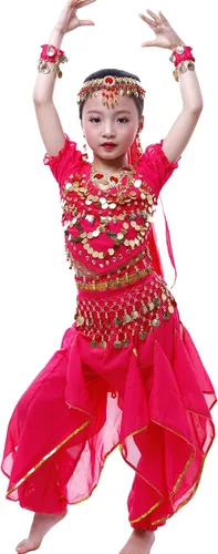 Vista 9 de Astage Girls Belly Dance Costume Short Sleeve Top Skirt Hip Scarf Cosplay All Set Green-b