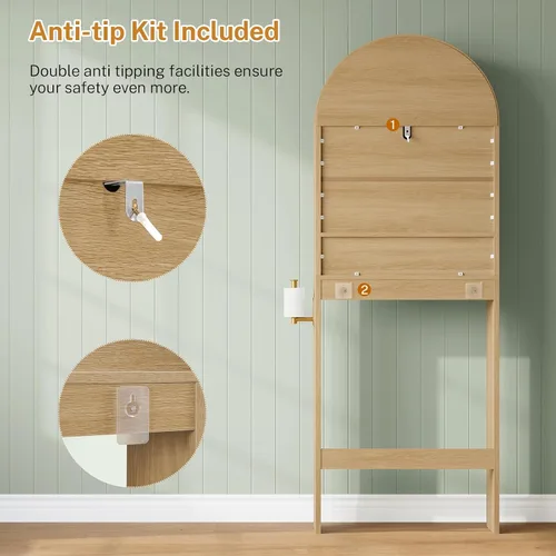 Vista 10 de TEENFON Arched Over The Toilet Storage Cabinet, Bathroom Storage Cabinet