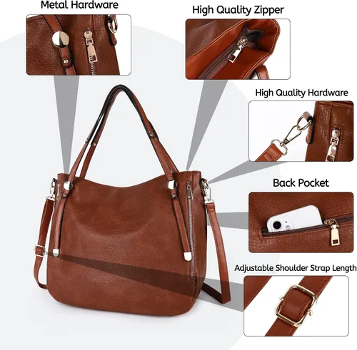 Vista 5 de Bolso de mano para mujer, de piel vegana, de gran capacidad, con correas ajustables