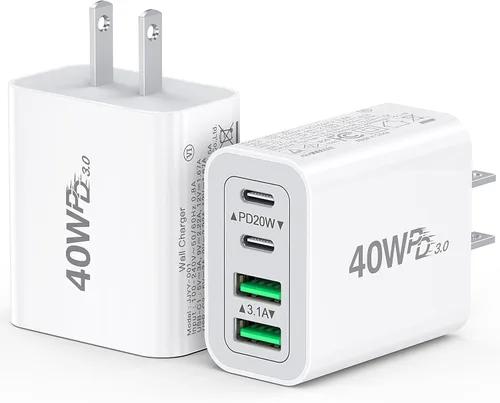 Vista 26 de [Paquete de 2] Cargador de pared USB C, cargador tipo C de 40 W, bloques de 40W 2Pack Azul bebé