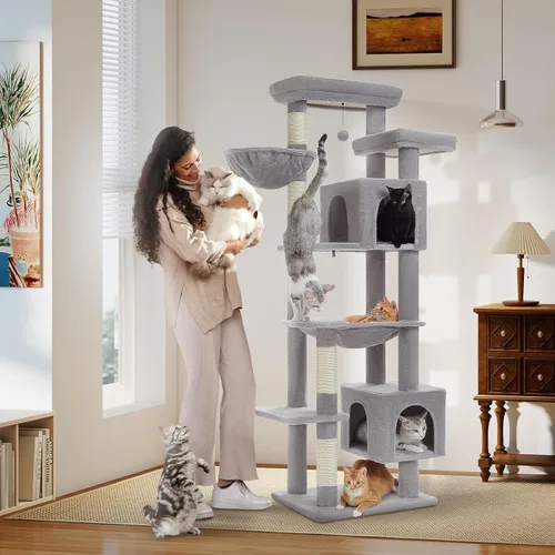Vista 28 de PETEPELA Árbol de gato de 69 pulgadas de alto para gatos grandes de interior, torre para gatos adultos con hamaca grande, torre de árbol trepador
