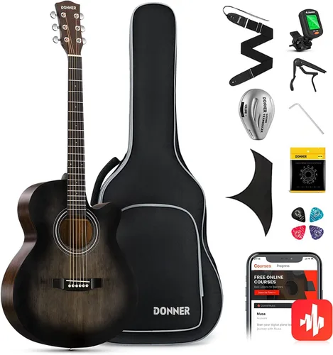 Vista 9 de Donner DAG-1CL - Kit de guitarra acústica para zurdos para principiantes y adultos, tamaño completo, juego de guitarra acustica zurdos con correa