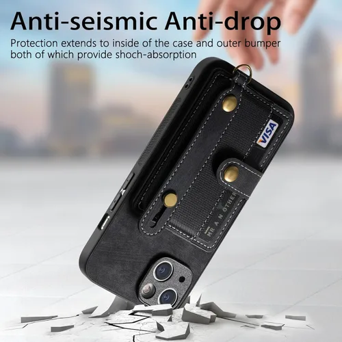 Vista 7 de Asuwish Funda de teléfono para iPhone 15 de 6.1 pulgadas con protector de pantalla de vidrio templado y correa de muñeca, soporte delgado