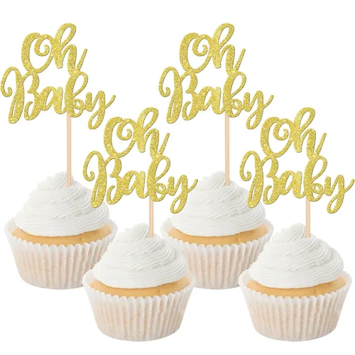 Vista 11 de 36 piezas Oh Baby Cupcake Toppers Glitter Baby Shower Cupcake Picks Decoraciones para Celebrar Baby Shower Niños Cumpleaños Suministros de Fiesta
