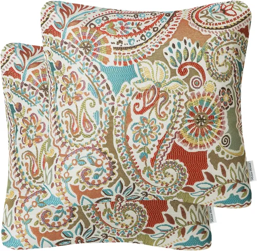 Vista 9 de Mika Home Paquete de 2 Fundas de Almohadas Decorativas Fundas de Cojines, Patrón Paisley, 18X18 Pulgadas, Azul Marrón Crema Multicolor
