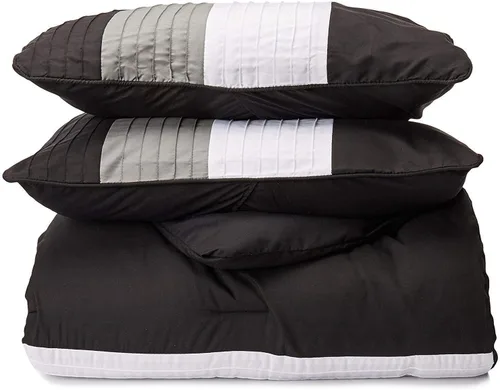Vista 3 de Chezmoi Collection Loft - Juego de edredón de lujo a rayas de 8 piezas (tamaño matrimonial, negro/gris/blanco)