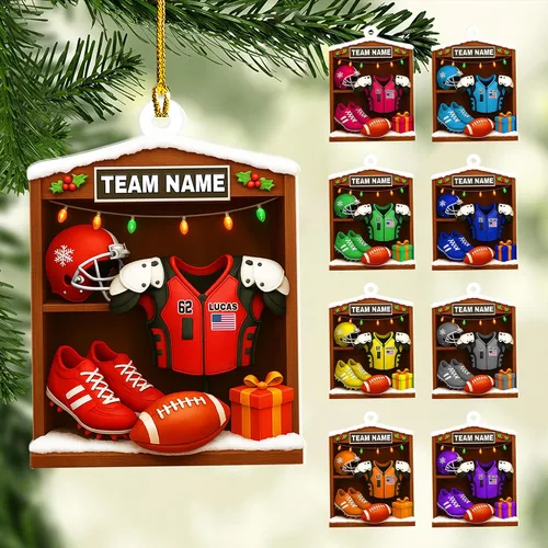 Vista 33 de Adornos de fútbol personalizados, hombreras y casco, adorno de Navidad, regalo de jugador estadounidense, regalo para niños y niñas, decoración