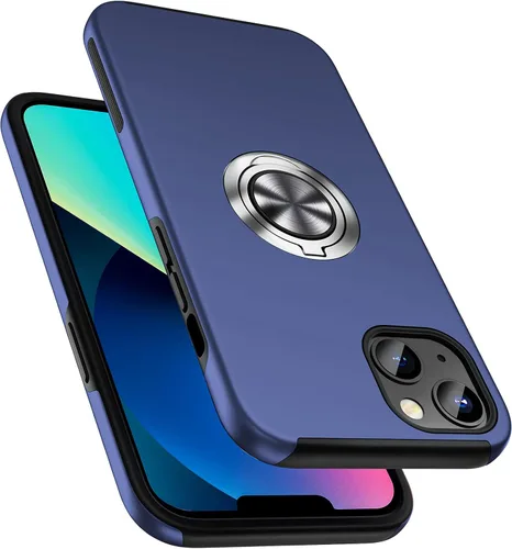 Vista 18 de Funda a prueba de golpes para iPhone 13 de 6.1 pulgadas, [anillo de dedo integrado] funda de teléfono de grado militar con soporte de metal Negro