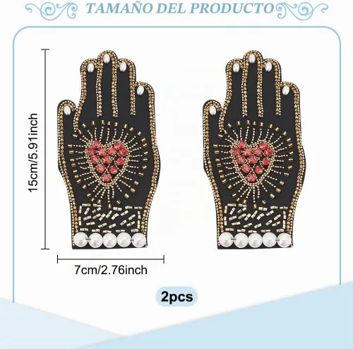 Vista 2 de INFUNLY Parches de diamantes de imitación con cuentas de corazón a mano, parches bordados para coser en parches de corazón de cristal para ropa