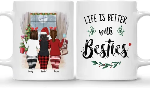 Vista 21 de Gossby Taza de café de Navidad personalizada para amigas, regalos de amistad personalizados para mujeres con diseño, nombre, regalos de mujer