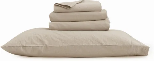 Vista 8 de BESTOUCH Juego de sábanas 100% algodón lavado, tacto de lino, súper suave, cómodo, elegante, ligero, juego de ropa de cama de 3 piezas, color gris