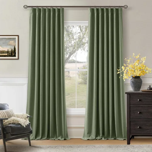 Vista 190 de Juego de 2 paneles de cortinas plisadas negras de 80 pulgadas para sala de estar, cortinas plisadas de lino con forro de 80 pulgadas de largo, 100%