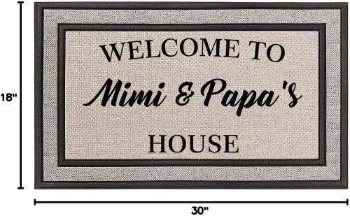 Vista 2 de Daylor Felpudo para interiores y exteriores, de 18 x 30 pulgadas, color gris/beige/negro, con parte trasera de goma, bienvenido a casa de Mimi