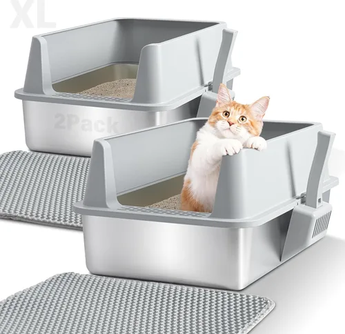Vista 10 de Caja de arena de acero inoxidable con tapa, caja de arena para gatos