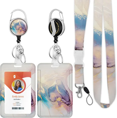 Vista 35 de Soporte para tarjetas de identificación con cordón, soporte retráctil para tarjetas de identificación, correa desmontable para el cuello con carrete