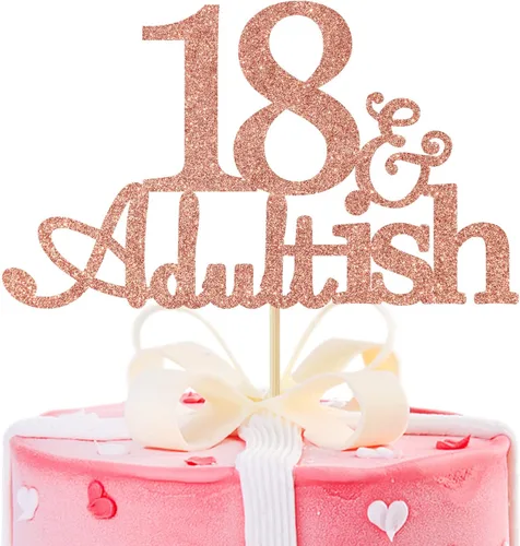 Vista 9 de Decoración para pastel de 18 años con purpurina negra y Adultish para fiesta de cumpleaños de dieciocho años, decoraciones de pastel de tiempo