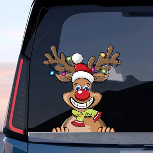 Vista 57 de Pegatina Navideña de Papá Noel Asomado, Lindas Pegatinas de Venado y Muñeco de Nieve para Ventana, Adhesivos para Parachoques de Coche, Adornos