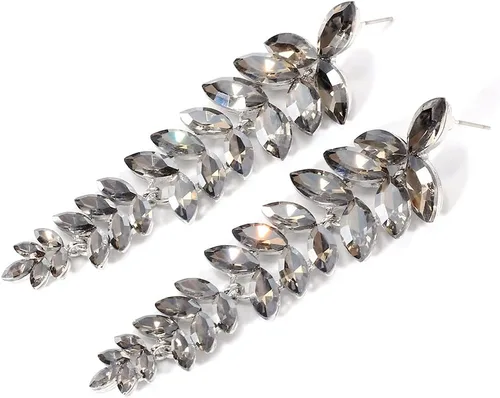 Vista 5 de KELMALL Aretes largos de cristal para mujer, aretes colgantes de hoja de diamantes de imitación