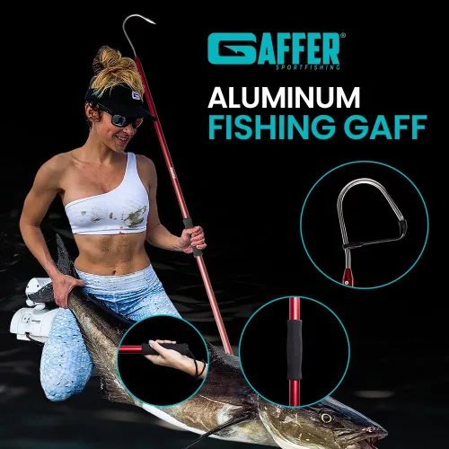 Vista 9 de GAFFER SPORTFISHING Aluminum Fish Gaff Hook Lightweight Fishing Pole with Sharp Stainless Steel Spear Hook Ergonomic Foam Grips, Secure Lanyard
