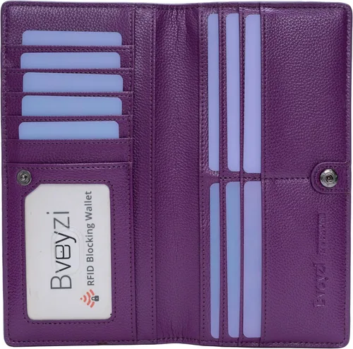 Vista 26 de Bveyzi Portamonedas de Cuero Ultra Delgadas y Finas con Bloqueo RFID para Tarjetas de Crédito, Billetera Plegable Bifold Tipo Clutch para Mujeres