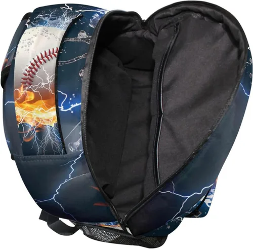 Vista 6 de Mochila para adultos, mochila escolar casual, bolsa de viaje con cremallera, Abstracción Fuego Agua Béisbol De, Mochilas Daypack