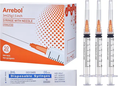 Vista 12 de Arrebol Jeringa de 0.1 fl oz con aguja Luer Lock, herramienta de jeringa desechable de plástico para laboratorios científicos, recarga de líquidos