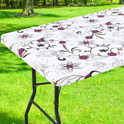 Vista 56 de Smiry Mantel cuadrado para mesa de pícnic, impermeable, elástico, ajustable, para campamento, protector de vinilo con parte trasera de franela Beige