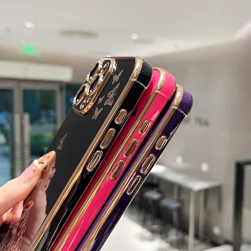 Vista 8 de ZTOFERA Funda protectora para iPhone 16 Pro, funda protectora para mujer, linda mariposa galvanizada, borde dorado, a prueba de golpes, delgada