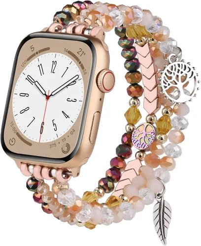 Vista 39 de MOFREE - Pulsera de cuentas compatible con Apple Watch Band de 1.496 in/1.575 in/1.614 in/1.65 in (38, 40, 41 y 42 mm) Series Negro/Oro