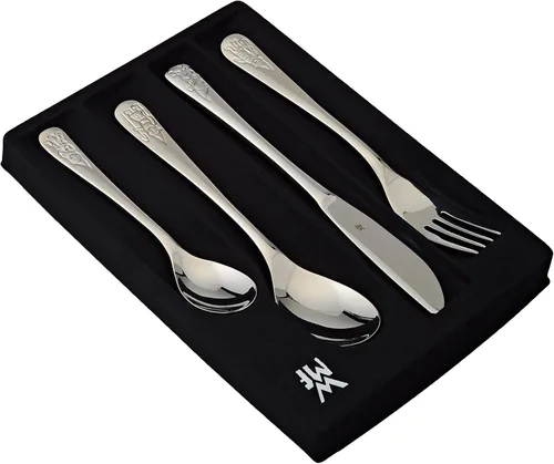 Vista 3 de WMF Juego de cubiertos para niños (Zwerge, 4 piezas) - Apto para niños, juguetón, moderno - plata