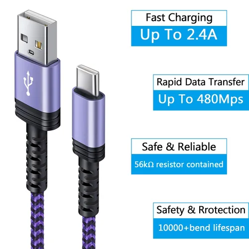 Vista 4 de Cable de carga C tipo USB C, cable Android de 6 pies, paquete de 2 para Samsung Galaxy A13 A14 A54 A53 A01 A12 S22 S21 S20 S23 A11 A22 A52 A53 A32