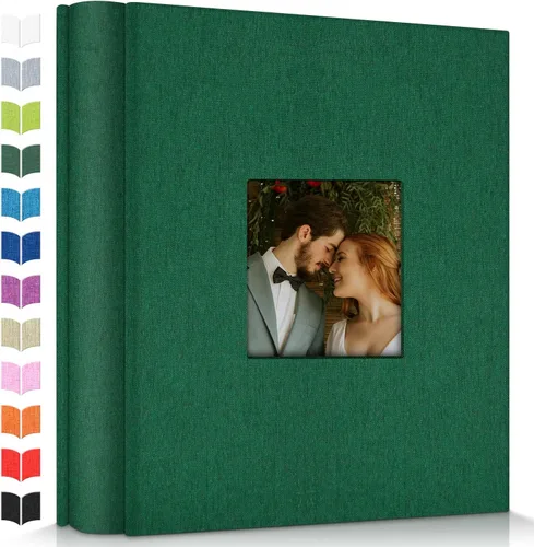 Vista 37 de Álbum de fotos Artfeel 4x6 con 100 bolsillos, álbumes de fotos deslizables, libro de memorias con cubierta de lino y ventana frontal, libro de fotos