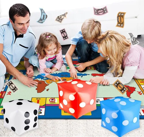 Vista 3 de 3 dados gigantes inflables gigantes gigantes para interiores y exteriores, juego amplio, Ludo y fiesta en la piscina (blanco, azul, rojo)