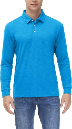 Vista 2 de MAGCOMSEN Polo de manga larga para hombre, con cuello de 3 botones, de secado rápido, rendimiento y golf, polo