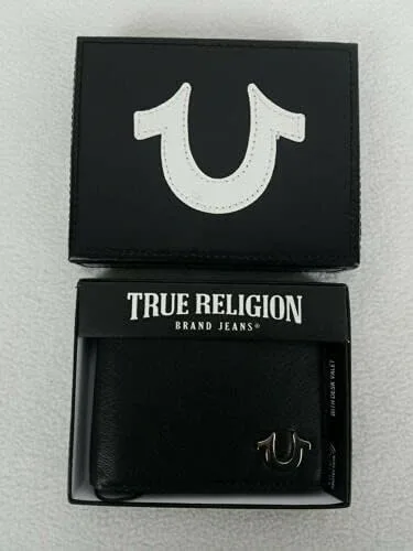 Vista 7 de True Religion Billetera de cuero plegable, Negro