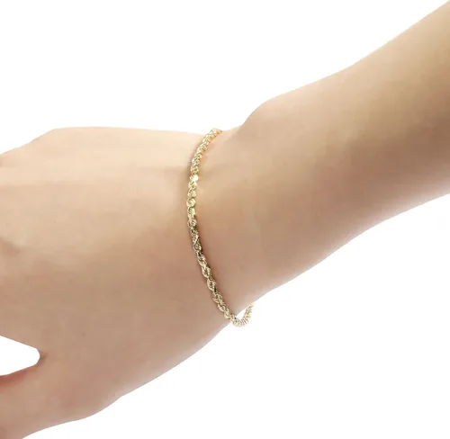 Vista 12 de Floreo 10k Yellow Gold or White Gold or Rose Gold 2.5mm Solid Rope Chain Diamond Cut Bracelet or Anklet