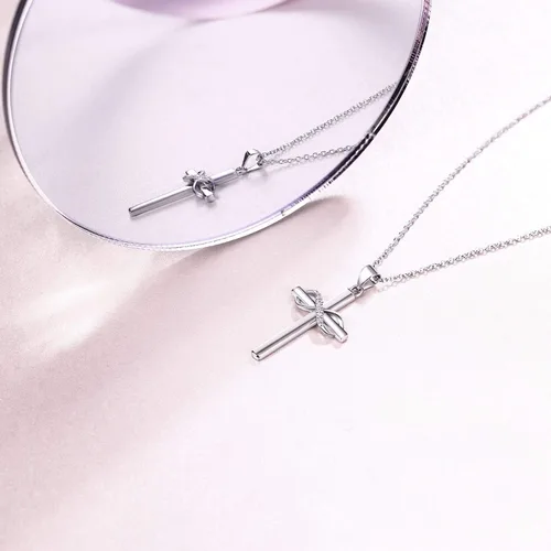Vista 3 de AmorAime Collar de cruz de plata de ley 925 para mujer, collar infinito para novia, regalos para el día de San Valentín, cumpleaños