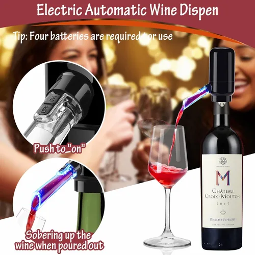 Vista 3 de BLUBYEES Aireador eléctrico de vino, máquina dispensadora de vino portátil de un solo botón y decantador de vino, filtro automático