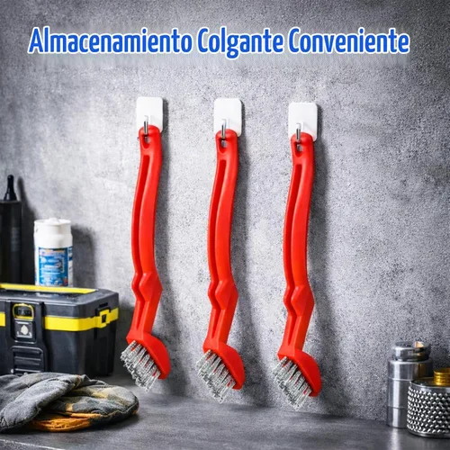 Vista 7 de Paquete de 3 cepillos de alambre de acero inoxidable, cepillo de limpieza resistente de 6.5 pulgadas con mango ergonómico curvado, cerdas de acero