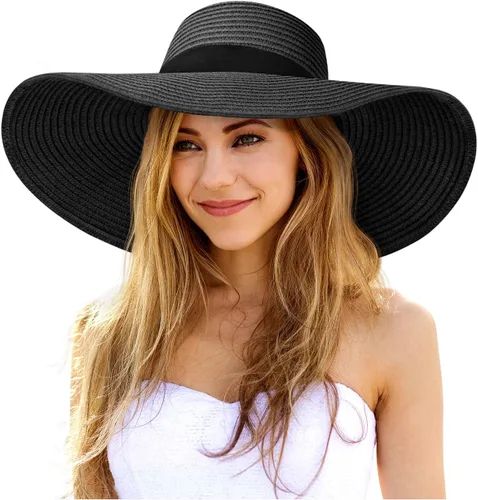 Vista 11 de Sombreros de sol flexibles para mujer, sombrero de playa de paja de ala Caqui